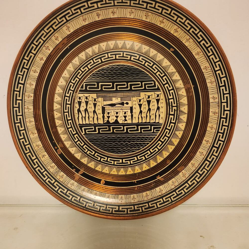 MCM Vintage Copper 8x8 Greece Hand Painted Plate